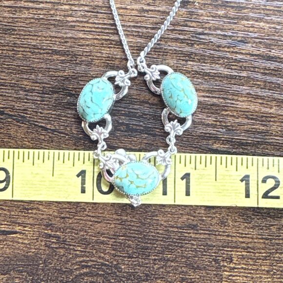 VTG Sterling Silver 925 Turquoise Three Stone Chain Necklace Size 14" Adjustable - Picture 10 of 13